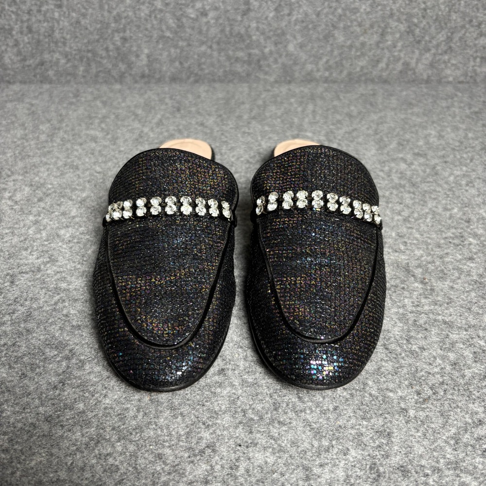 SJP Rhinestone Crystal Black Shimmer Mule Loafers Slip On Flats Shoes Womens‎ 40 - Picture 4 of 9